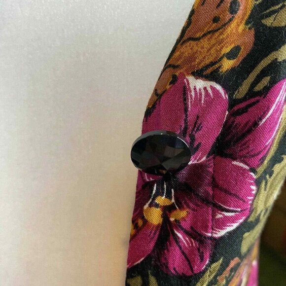 Joni Blair Midi Dress Womens 5‎ Brown VTG 80s Pleated Button Front Floral - Picture 8 of 12